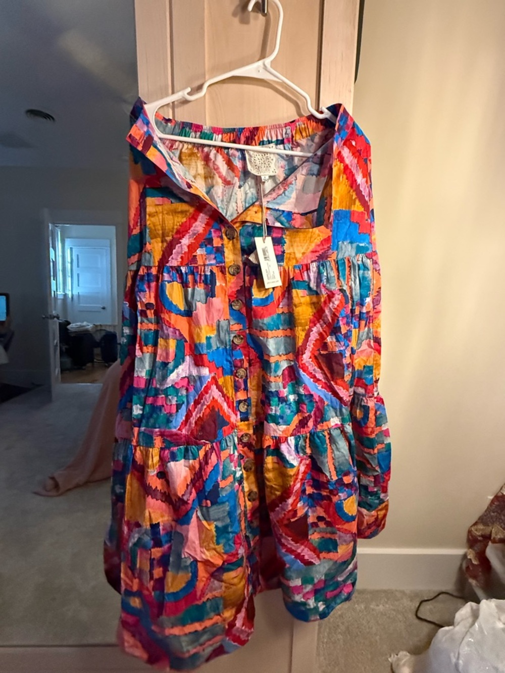 Johnny Was Multicolor Geometric Maxi Skirt - Pink, Blue, Yellow, Orange